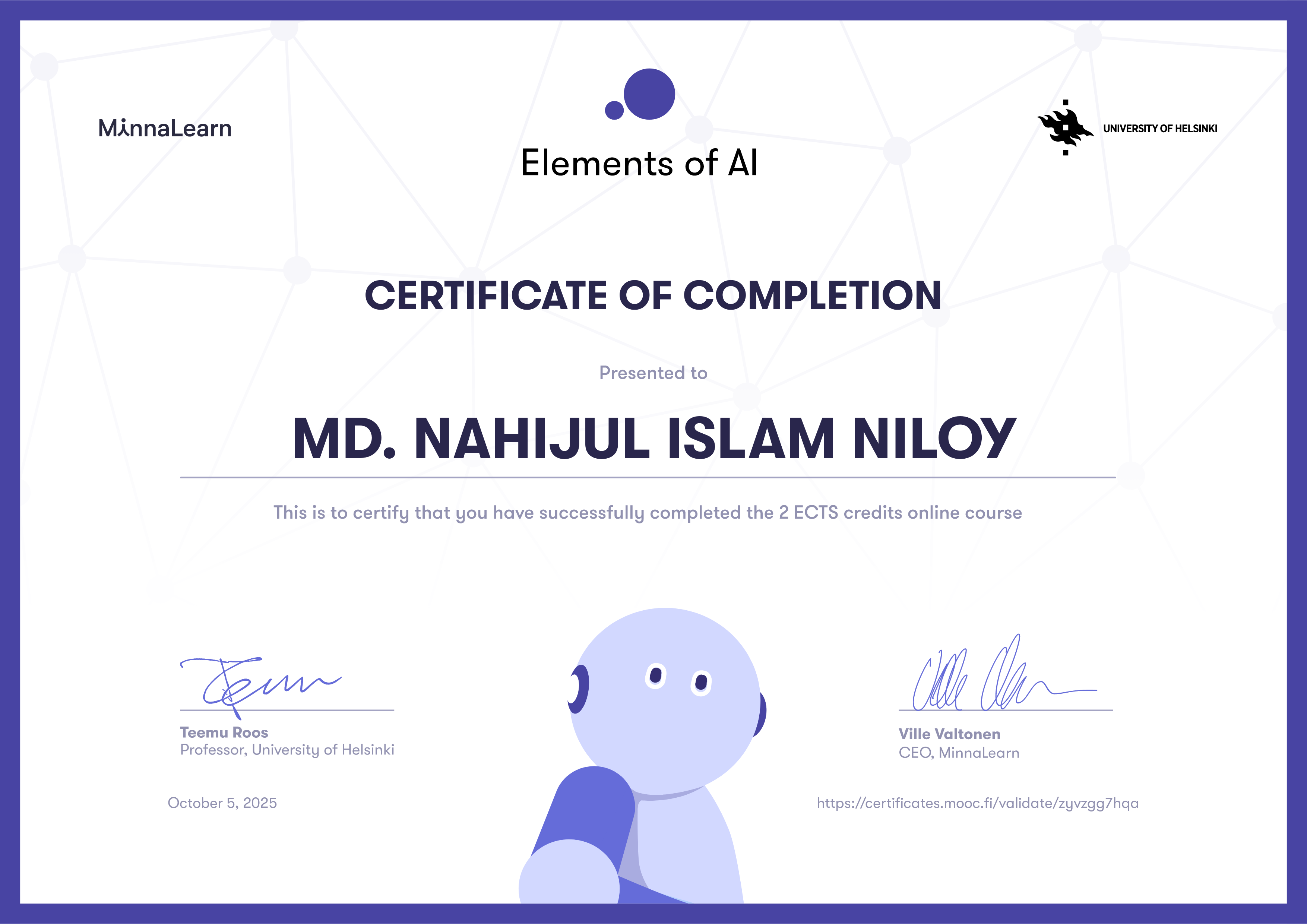 Elements of AI Certificate